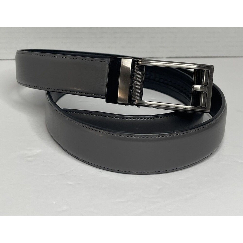 Men's 34-36 Gray Belt Faux Leather Slide In Buckle Holeless